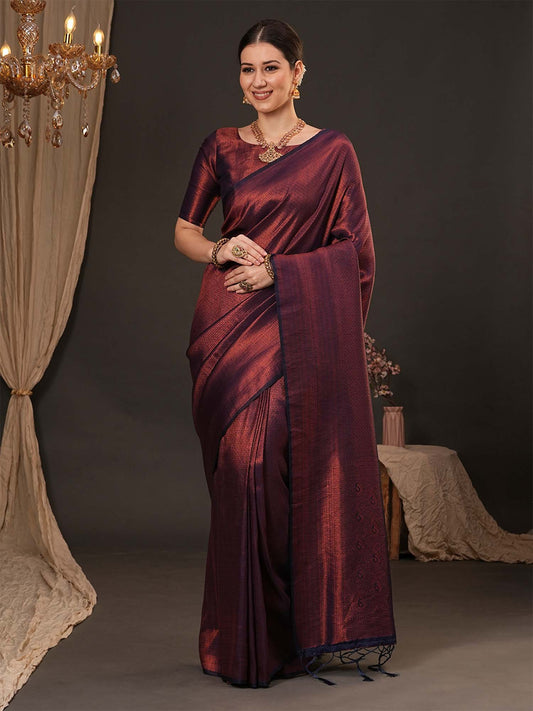 Purple Purple Kanjeevaram Silk Blend Woven Saree