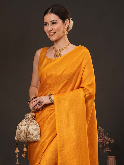 Yellow Kanjeevaram Silk Blend Woven Saree