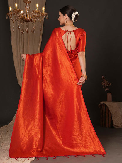 Orange Kanjeevaram Silk Blend Woven Saree