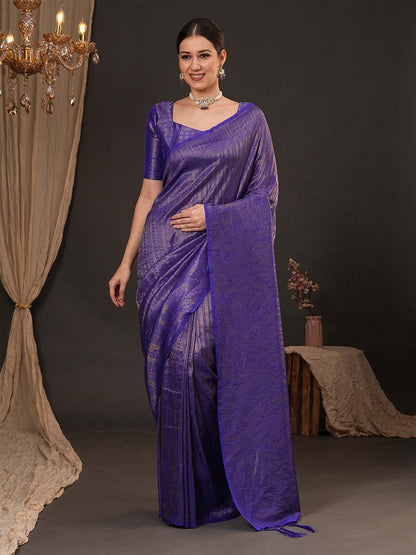 Blue Purple Kanjeevaram Silk Blend Woven Saree