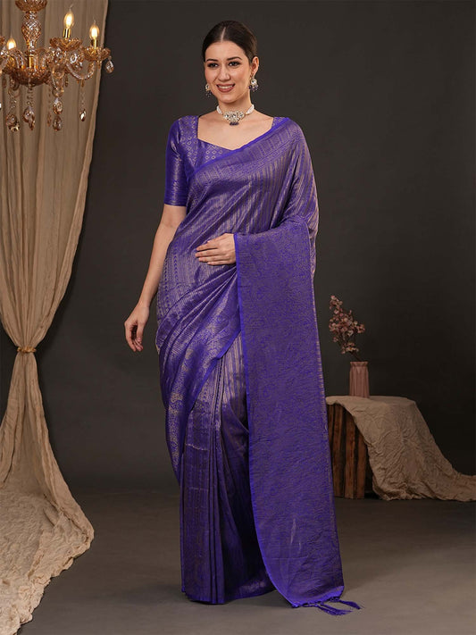 Blue Purple Kanjeevaram Silk Blend Woven Saree