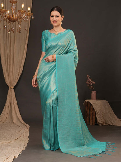 Light Blue Light Kanjeevaram Silk Blend Woven Saree