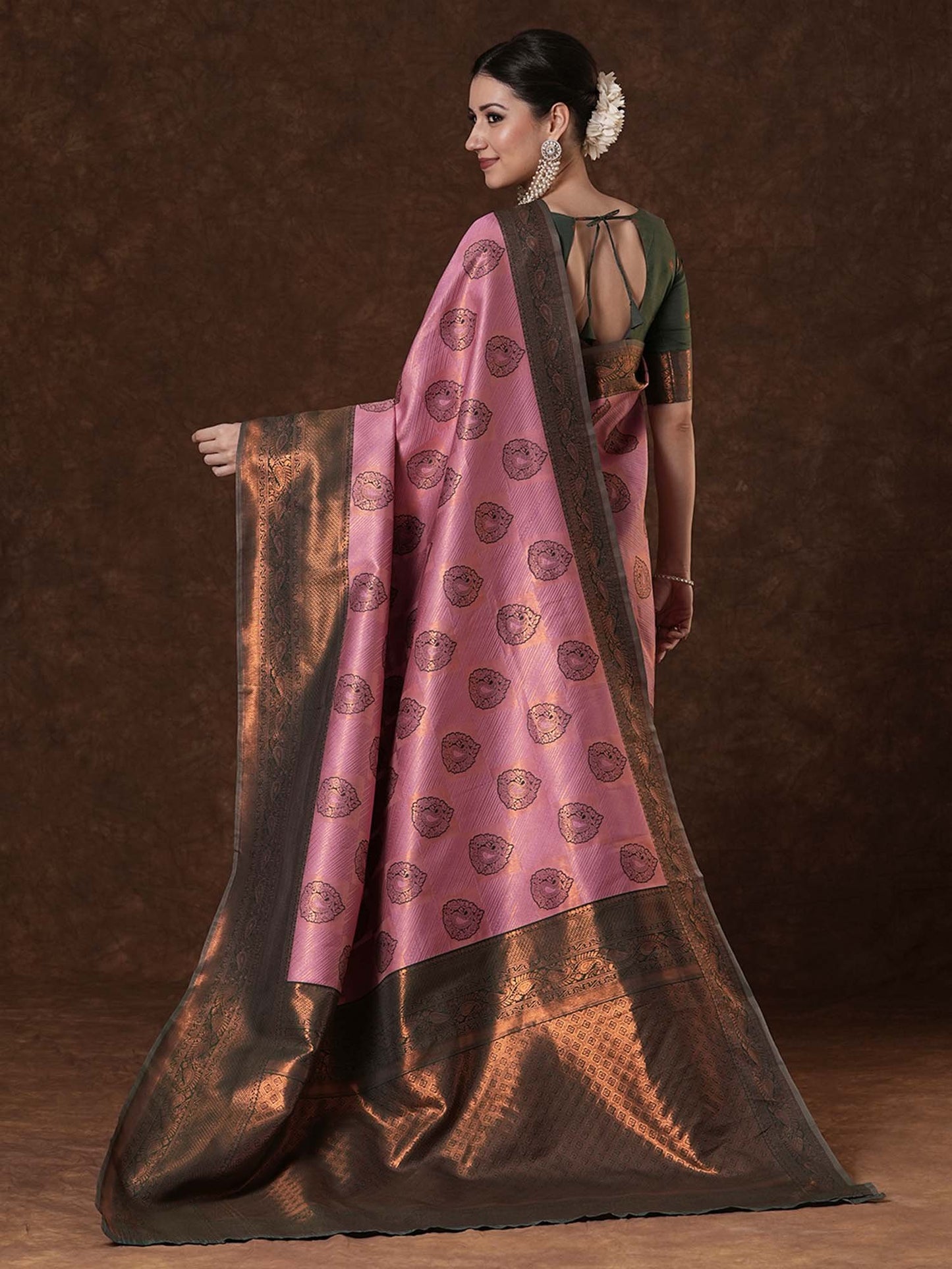 Pink Kanjeevaram Banarasi Silk Woven Saree