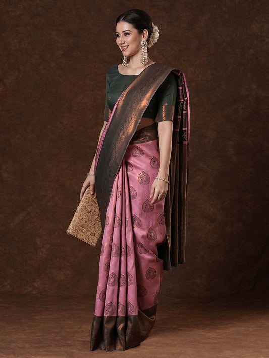 Pink Pink Kanjeevaram Banarasi Silk Woven Saree