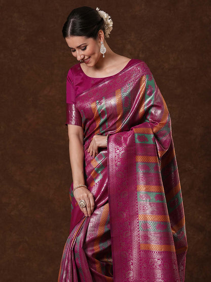 Pink Kanjeevaram Banarasi Silk Woven Saree