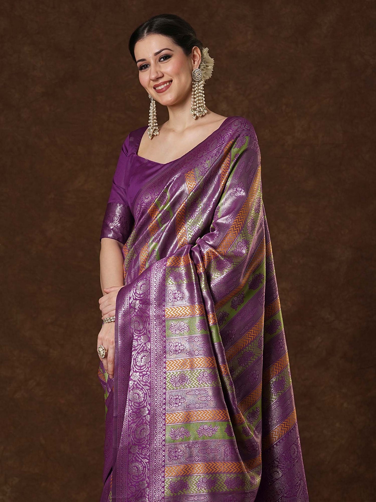 Purple Kanjeevaram Banarasi Silk Woven Saree