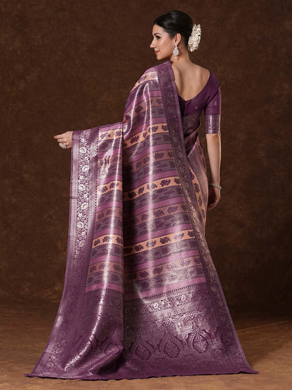 Purple Kanjeevaram Banarasi Silk Woven Saree