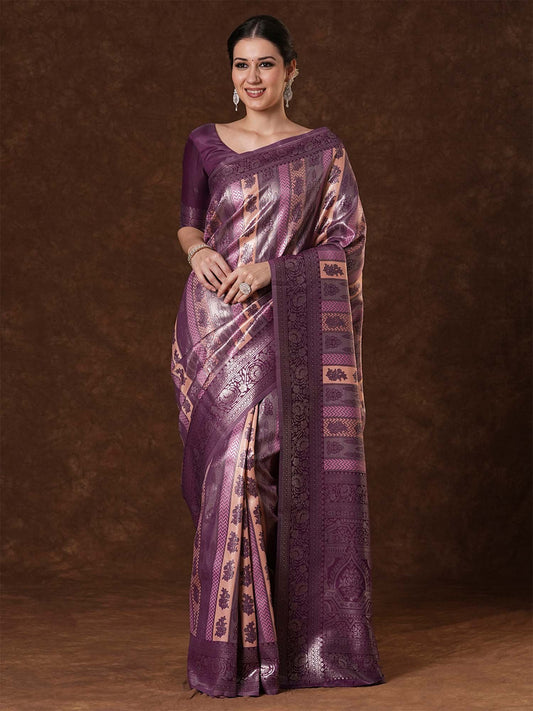 Purple Purple Kanjeevaram Banarasi Silk Woven Saree