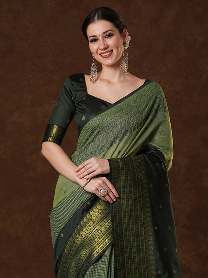Dark Venkatgiri Cotton Blend Woven Saree