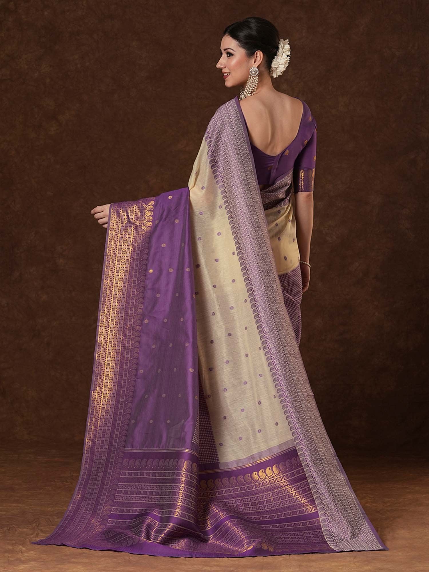 Purple Venkatgiri Cotton Blend Woven Saree