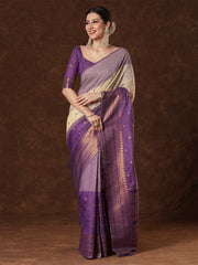 Purple Purple Venkatgiri Cotton Blend Woven Saree