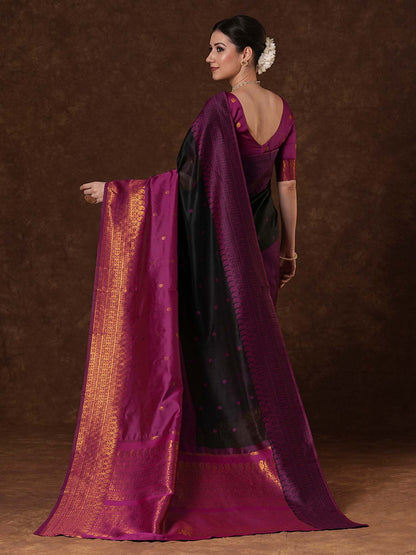 Black Venkatgiri Cotton Blend Woven Saree