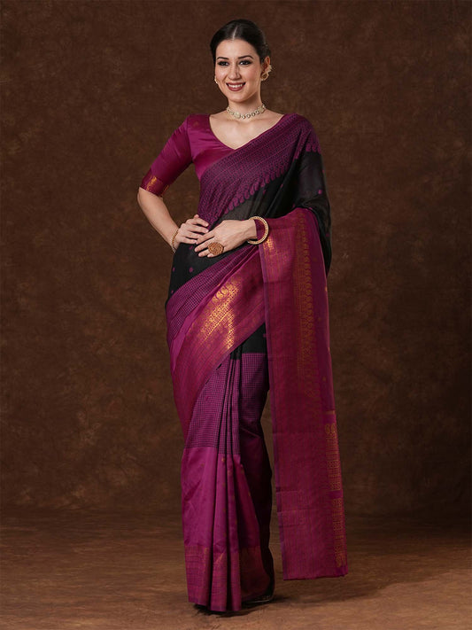 Black Black Venkatgiri Cotton Blend Woven Saree