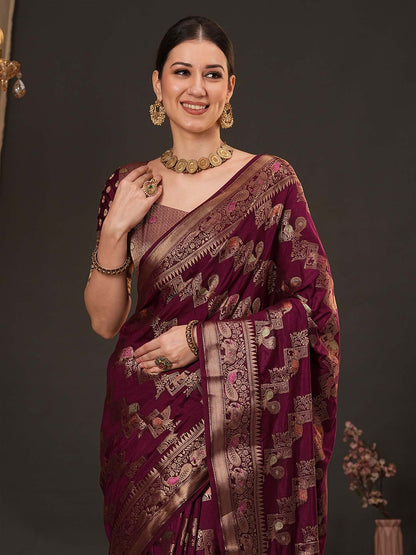 Purple Banarasi Dola Silk Woven Saree