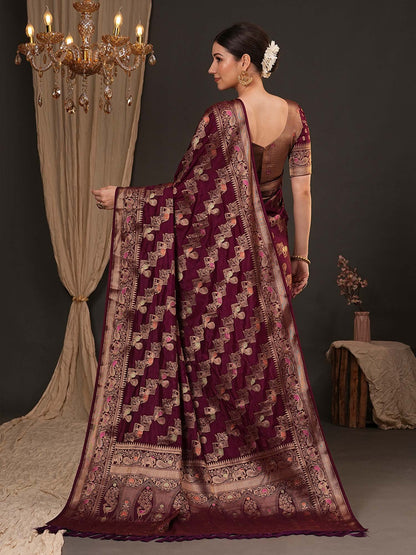 Purple Banarasi Dola Silk Woven Saree