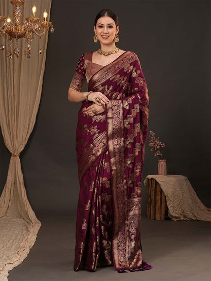Purple Purple Banarasi Dola Silk Woven Saree