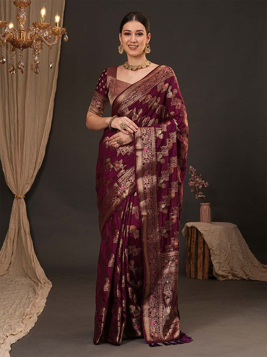 Purple Purple Banarasi Dola Silk Woven Saree