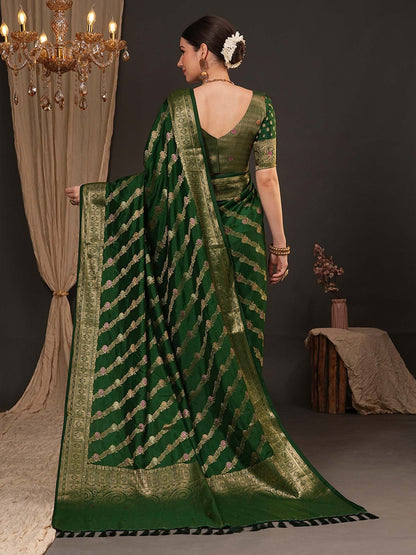 Green Banarasi Dola Silk Woven Saree