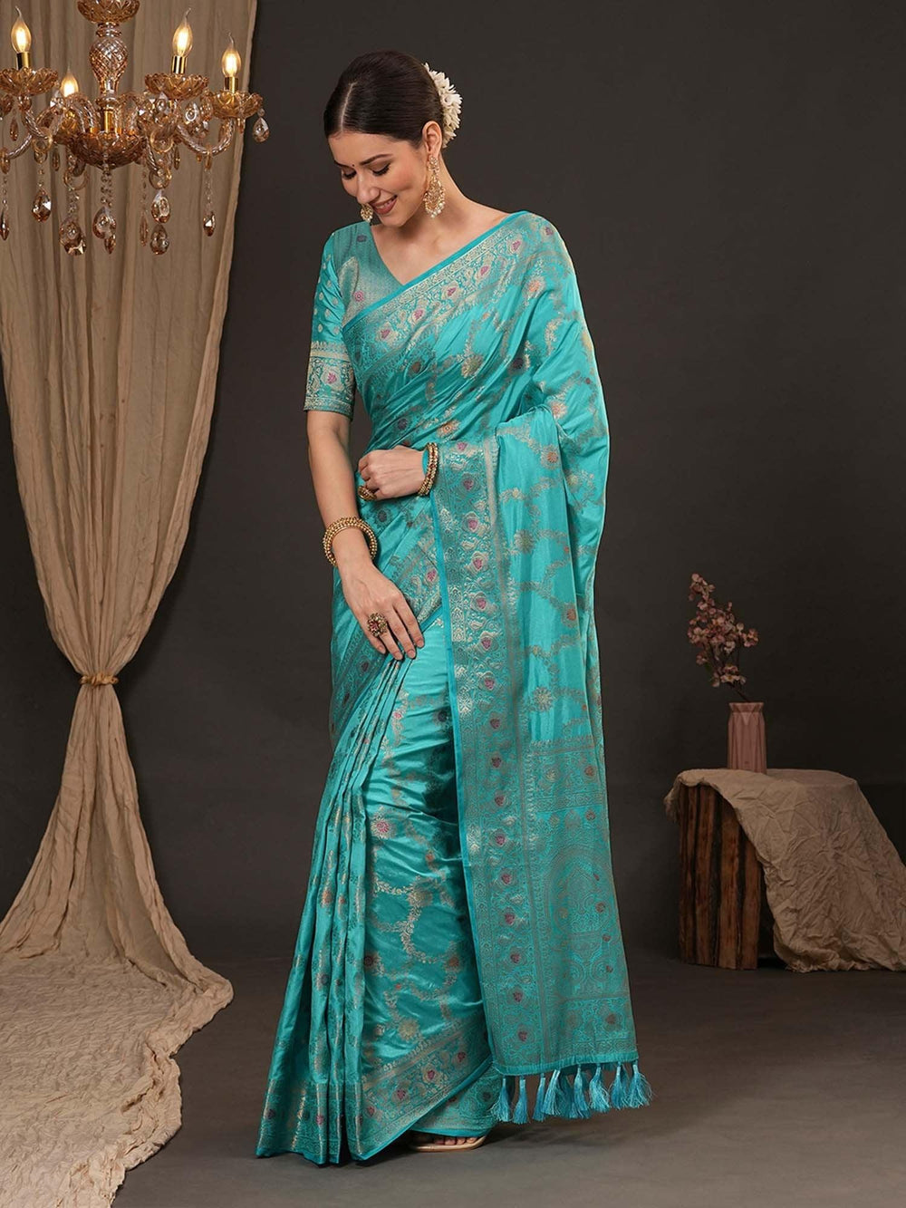 Light Banarasi Dola Silk Woven Saree - The Dori Store