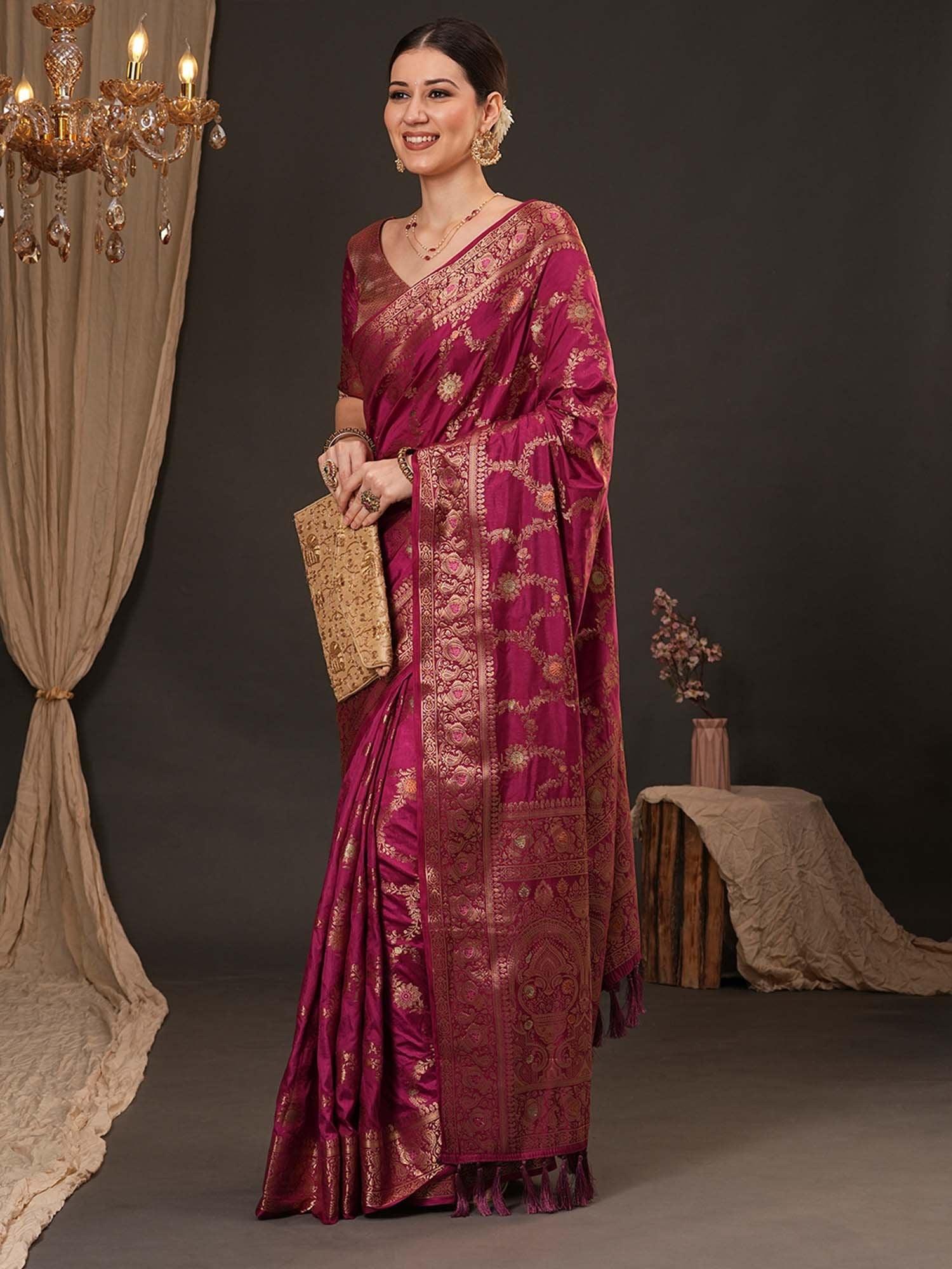 Magenta Banarasi Dola Silk Woven Saree - The Dori Store