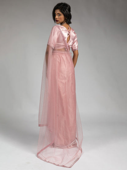 Pink Party Wear Net Embellished Saree