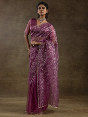 Purple Purple Party Wear Organza Embellished Saree