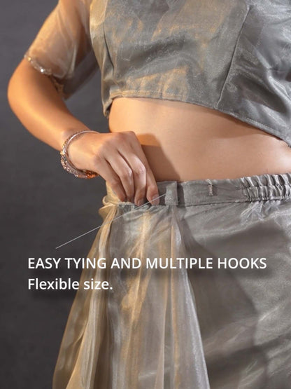 Grey Party Wear Organza Embellished Saree