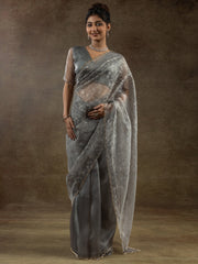 Grey Grey Party Wear Organza Embellished Saree