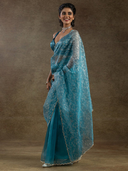 Light Party Wear Organza Embellished Saree