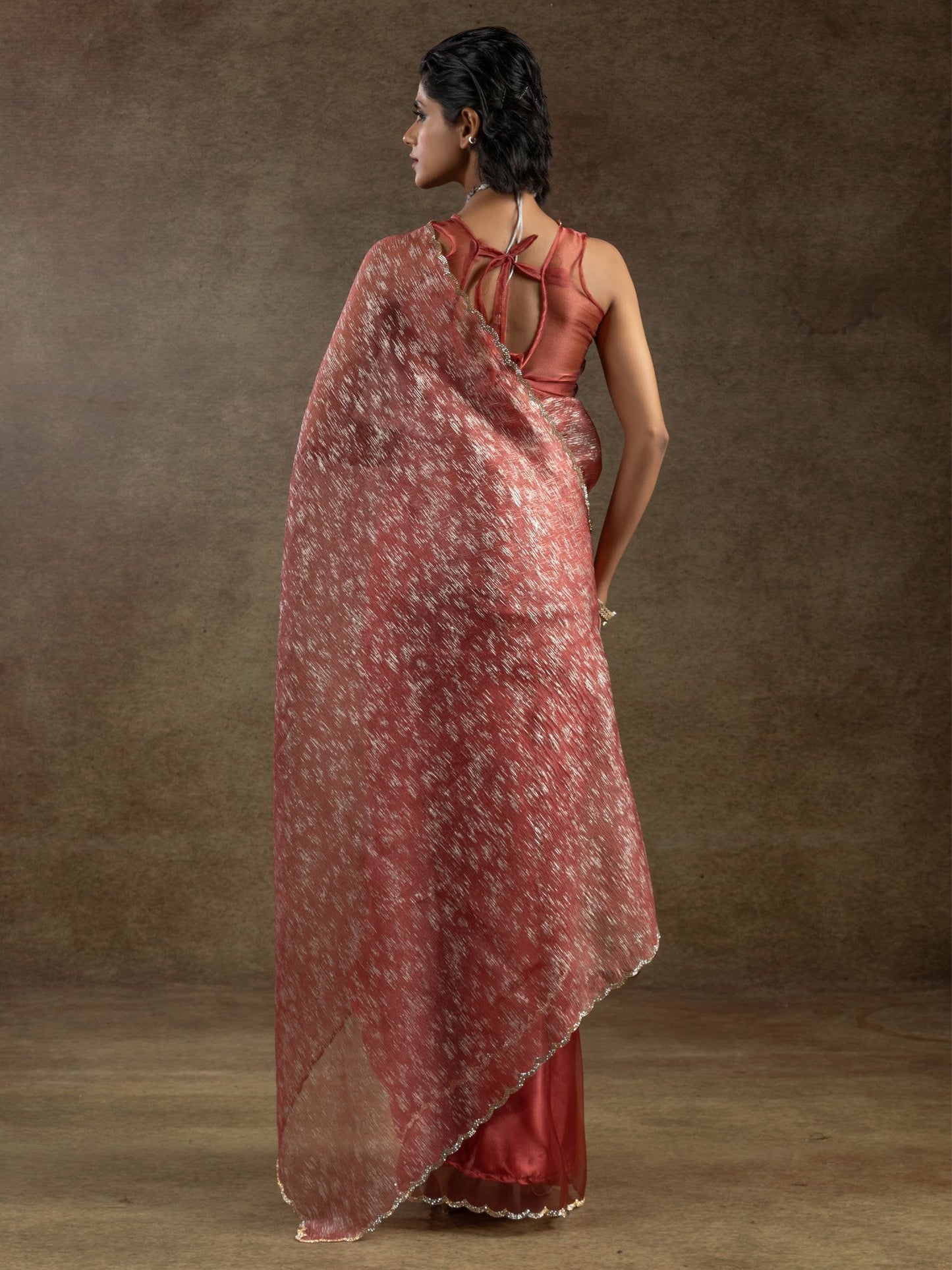 Pink Party Wear Organza Embellished Saree