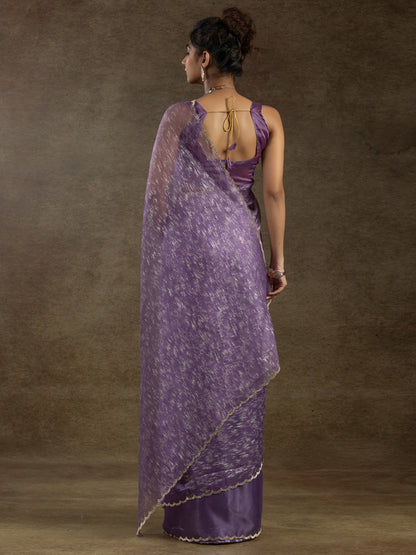 Lavendar Party Wear Organza Embellished Saree