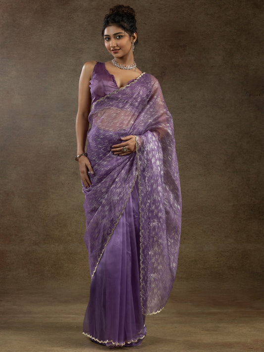 Lavender Lavendar Party Wear Organza Embellished Saree