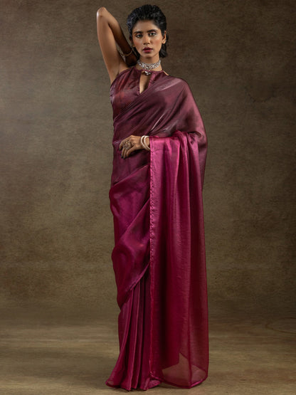 Burgundy Party Wear Satin Silk Half & Half Saree