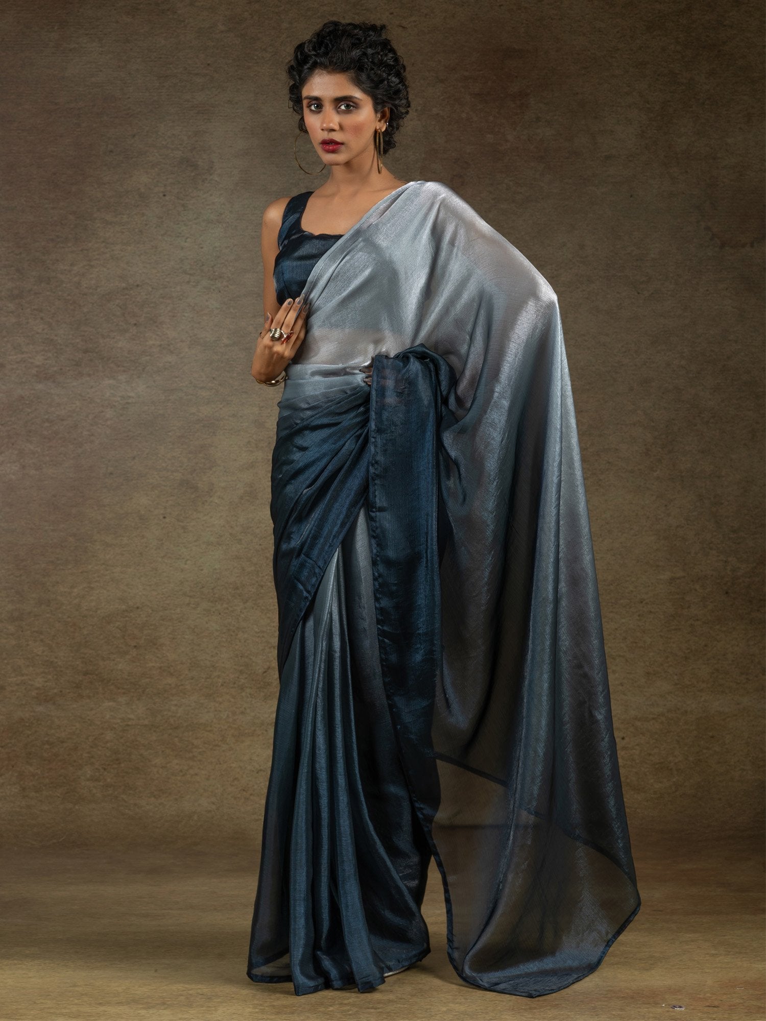 Grey Party Wear Satin Silk Ready To Wear Saree