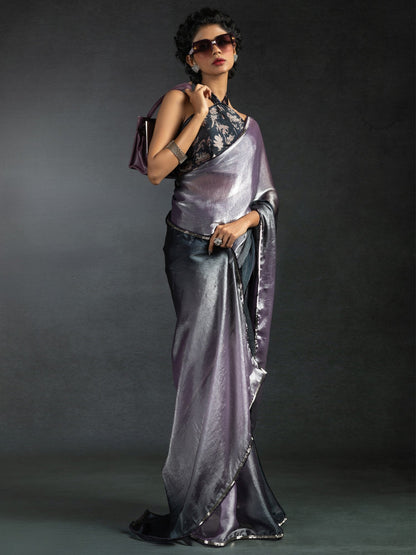 Lavender Lavender Party Wear Satin Silk Embellished Saree