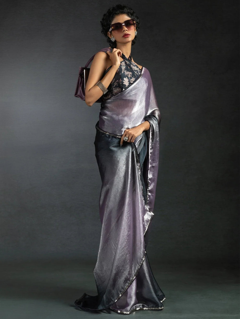 Lavender Party Wear Satin Silk Ready To Wear Saree - The Dori Store