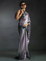 Lavender Party Wear Satin Silk Ready To Wear Saree - The Dori Store
