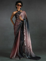Peach Party Wear Satin Silk Ready To Wear Saree - The Dori Store