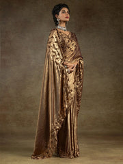 Coffee Party Wear Satin Silk Embellished Saree - The Dori Store