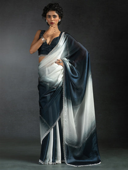 Grey Grey Party Wear Satin Silk Half & Half Saree