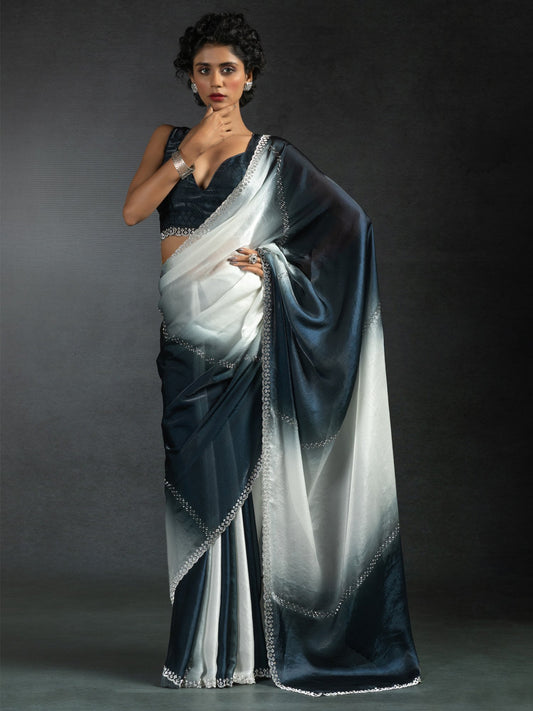 Grey Grey Party Wear Satin Silk Half & Half Saree