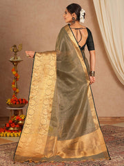 Black Sungudi Cotton Blend Woven Saree