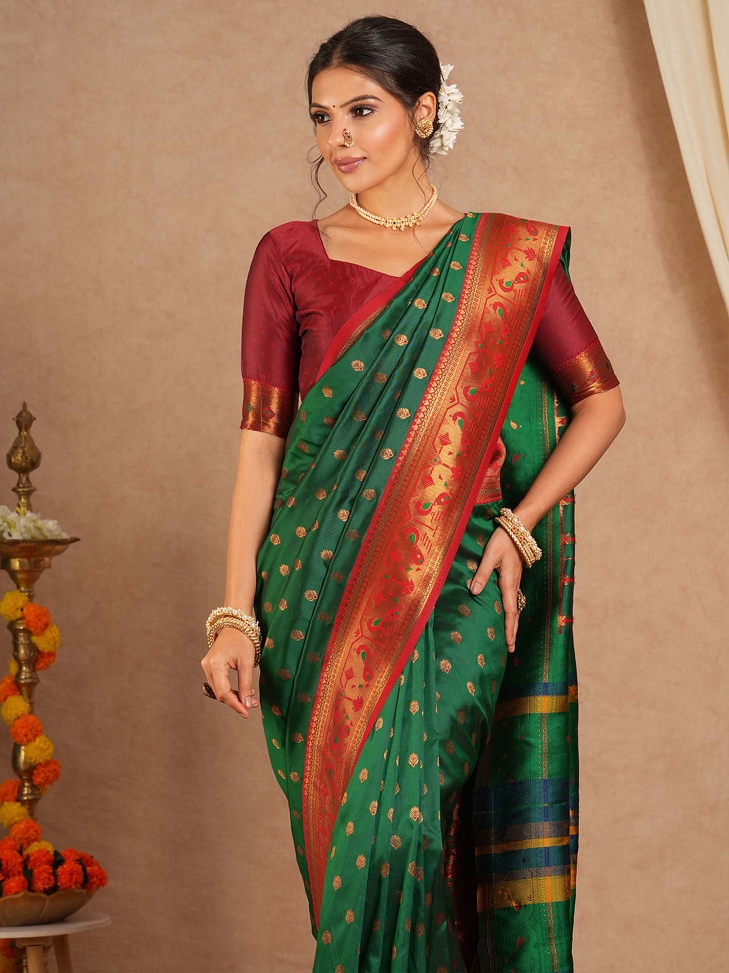 Green Paithani Soft Silk Woven Saree