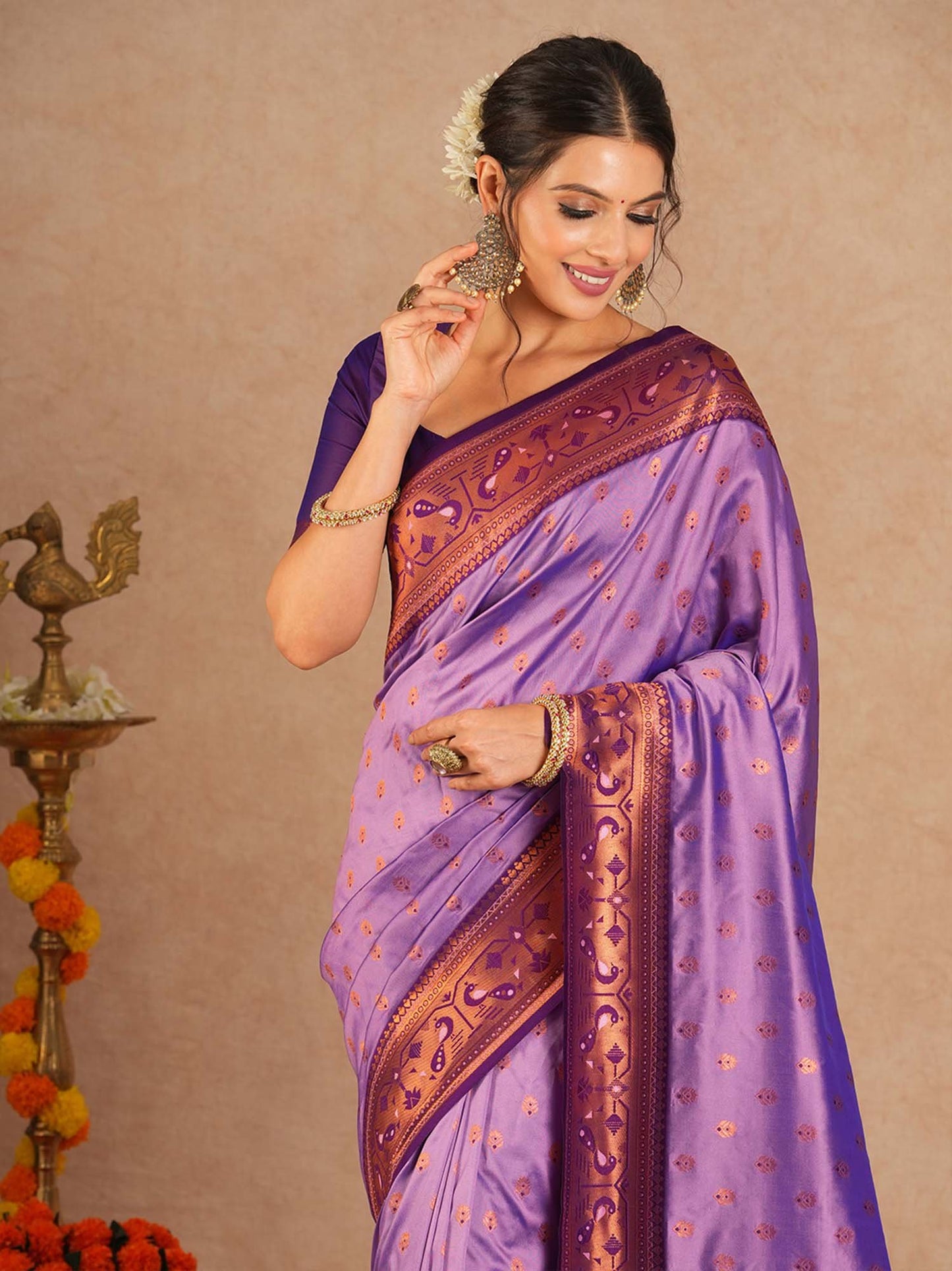 Purple Paithani Soft Silk Woven Saree