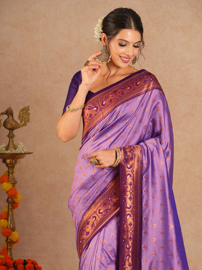 Purple Paithani Soft Silk Woven Saree