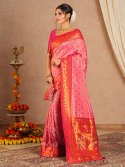 Pink Pink Paithani Soft Silk Woven Saree