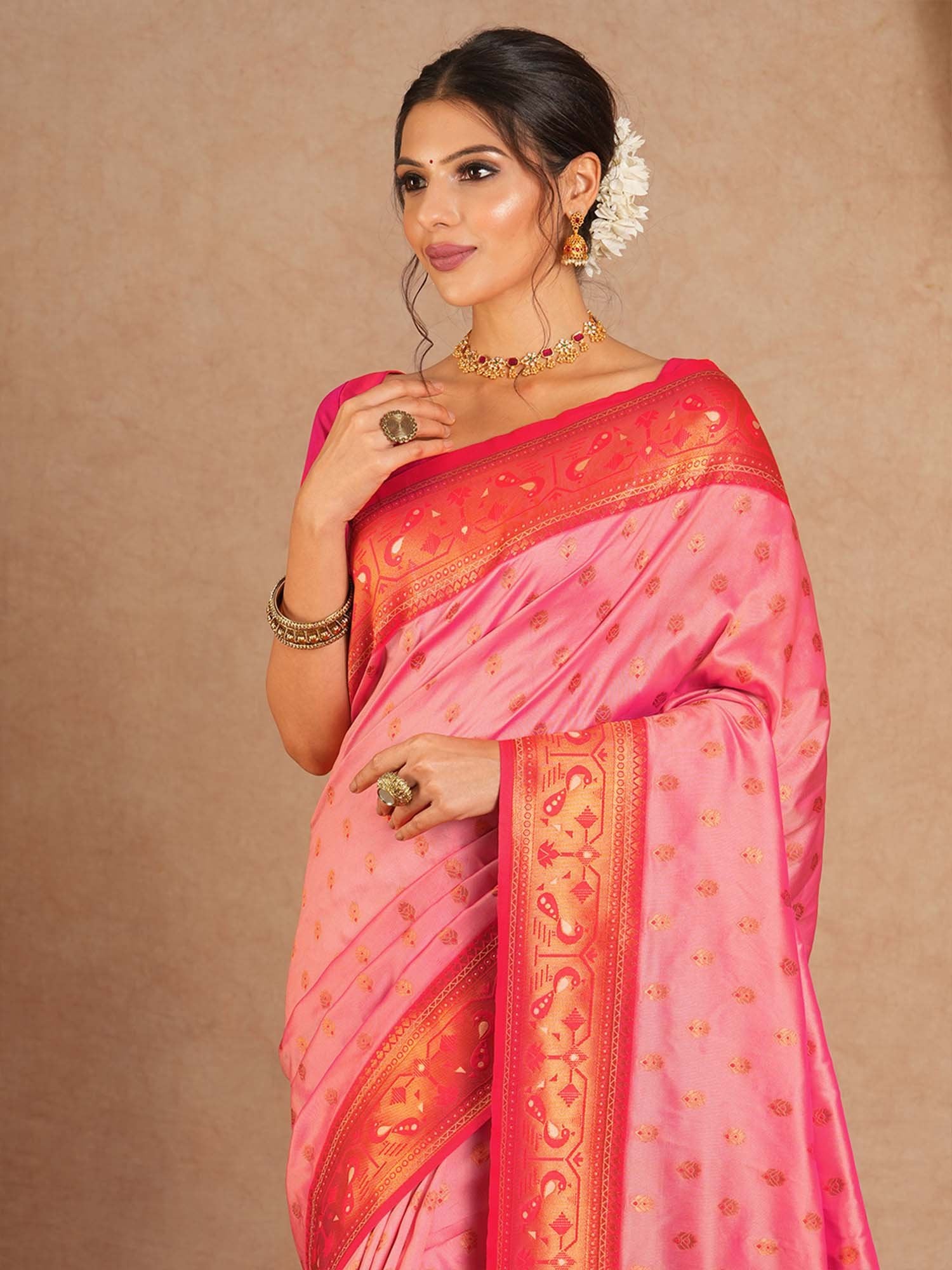 Pink Paithani Soft Silk Woven Saree
