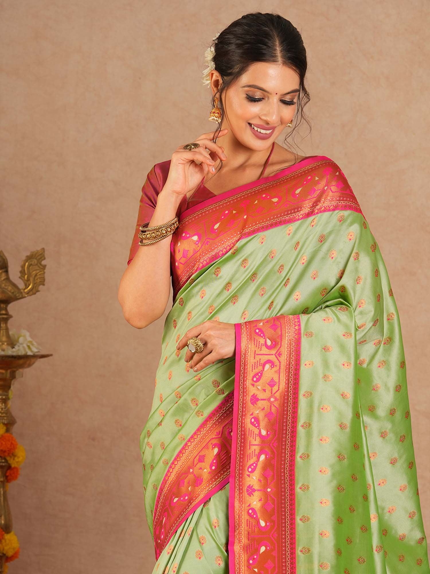 Light Paithani Soft Silk Woven Saree