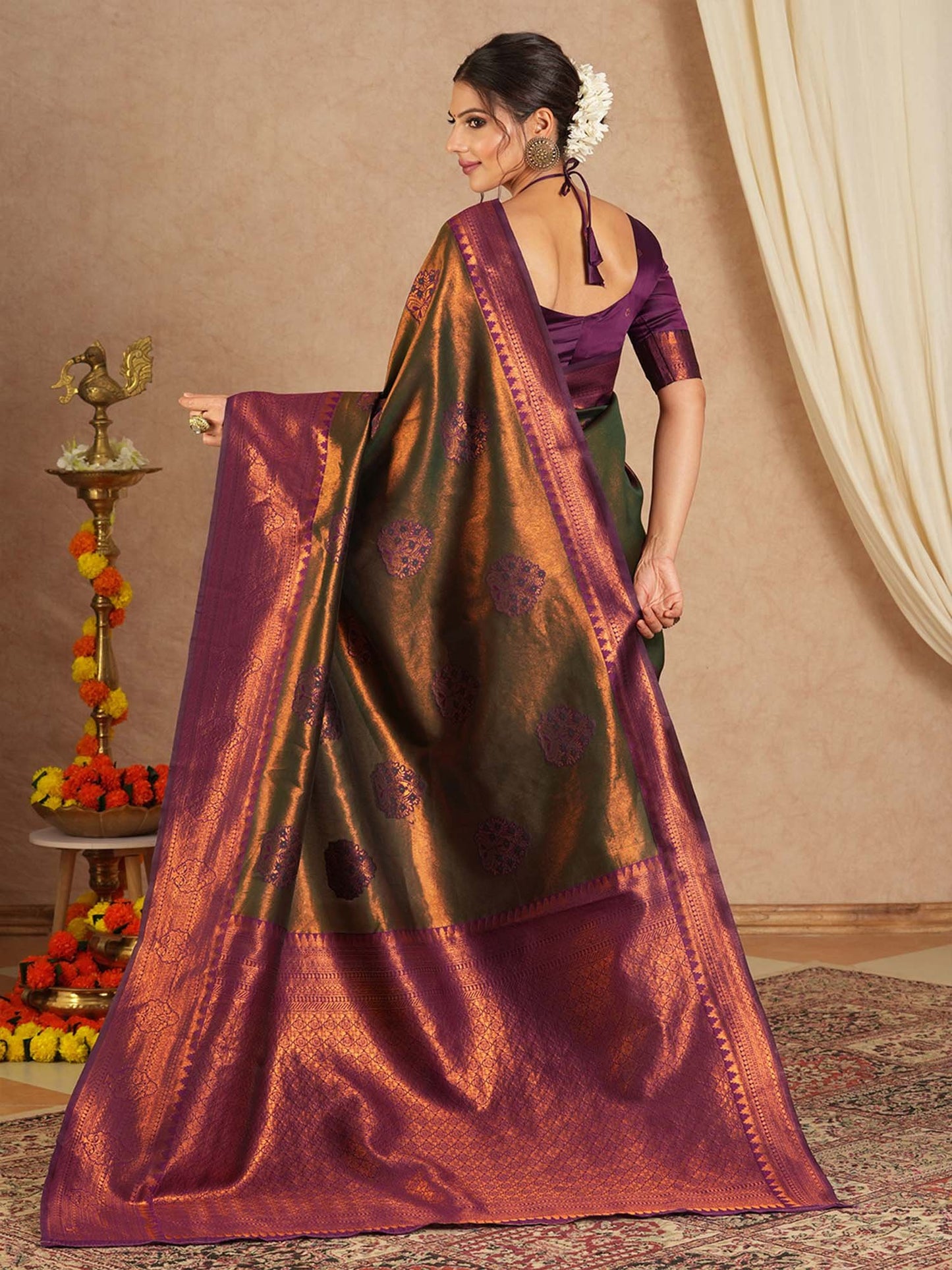 Olive Maheshwari Banarasi Silk Woven Saree