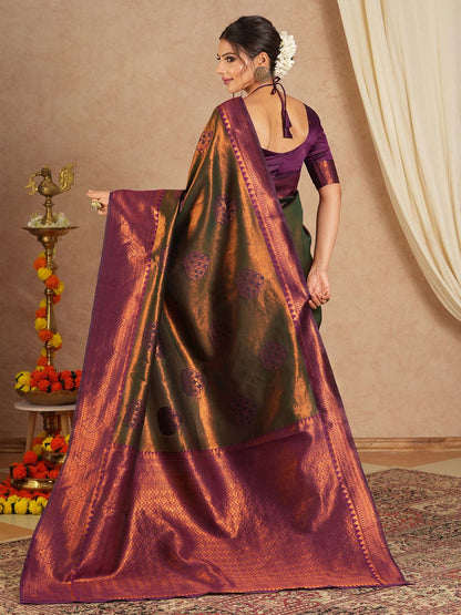 Olive Maheshwari Banarasi Silk Woven Saree